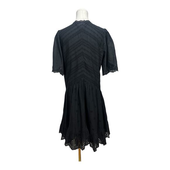 $158 NWT Madewell Eyelet Flutter Sleeve Mini Dress Size 10 Cotton Black NU556 - Picture 3 of 7